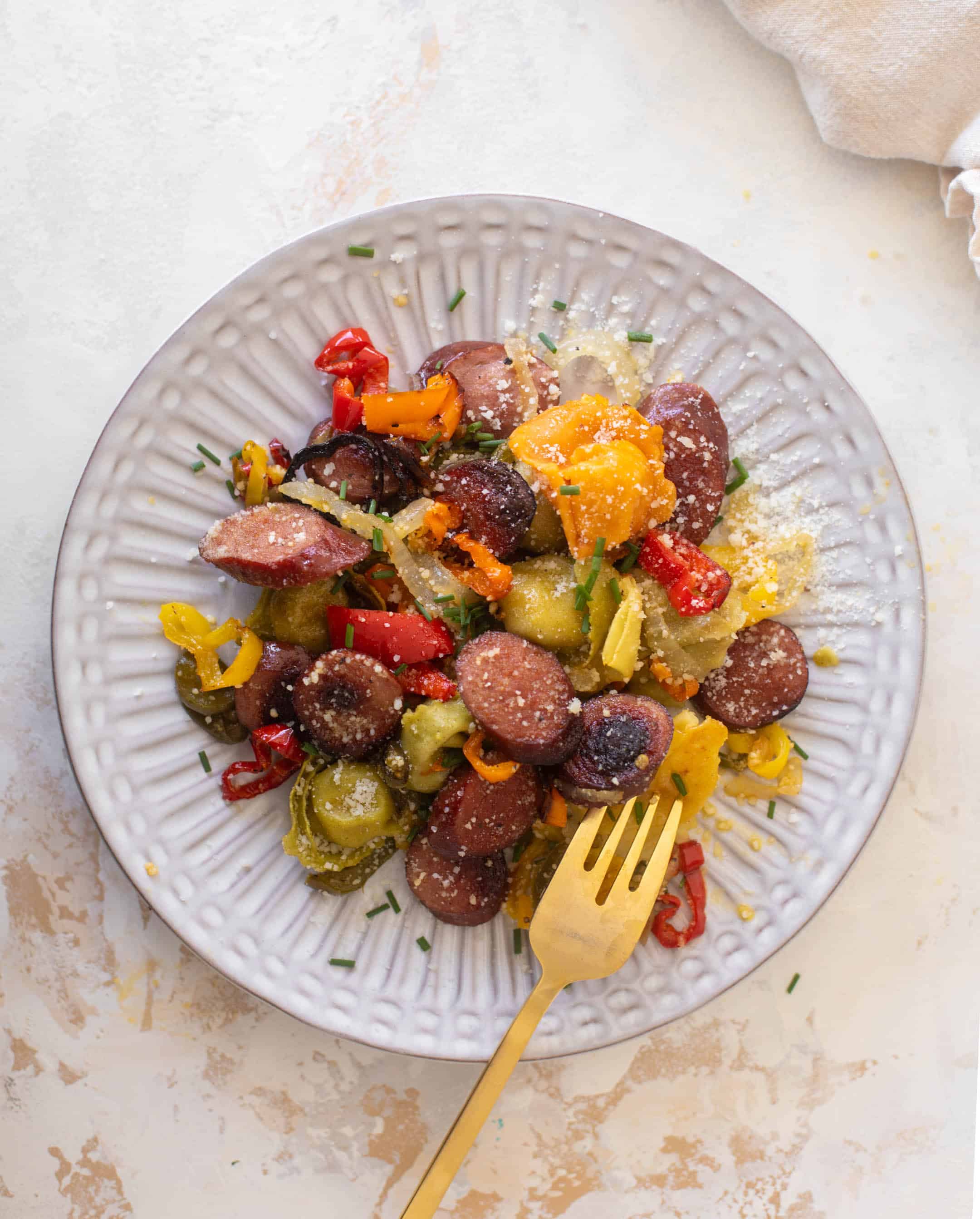 sheet pan smoked sausage tortellini and vegetables